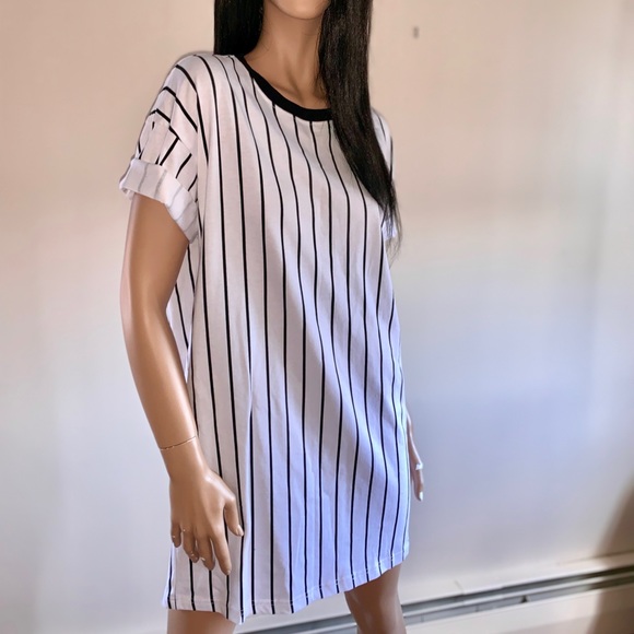 black and white striped t shirt dress